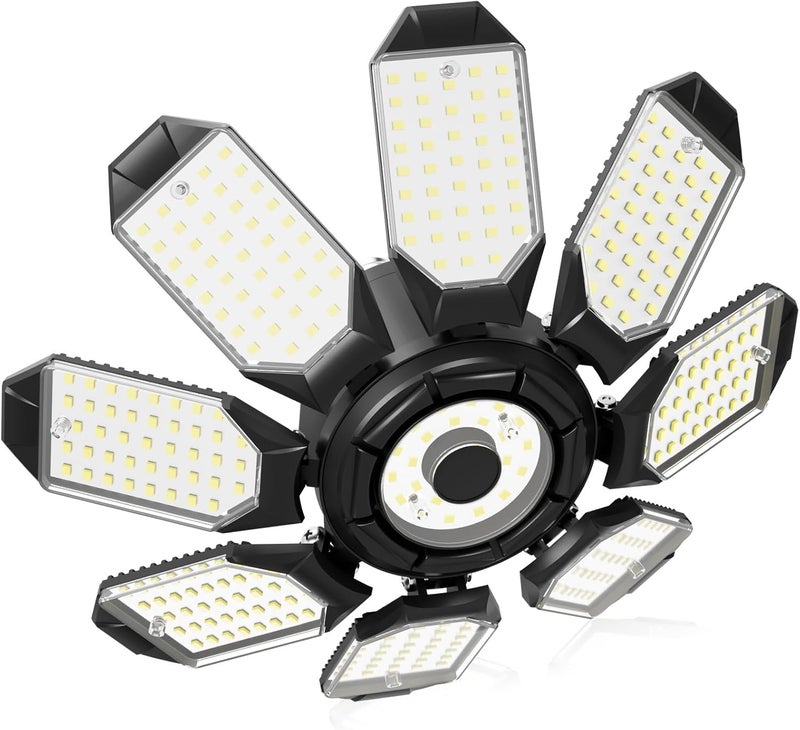 Adiding LED Garage Ceiling Lights 14000Lm w/ 8 Adjustable Panels, Super Bright Deformable Basement Light Bulb Fixture Screw in E26 Bulbs Socket for Indoor Shop, Workshop, Attic, Barn, Bay, Home Gym - Image 1